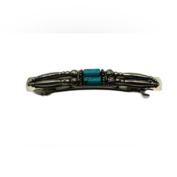 COPY - Women’s Barrette Faux Turquoise Beads And Silver Tone Metal. Approx 4” x… - Picture 1 of 5